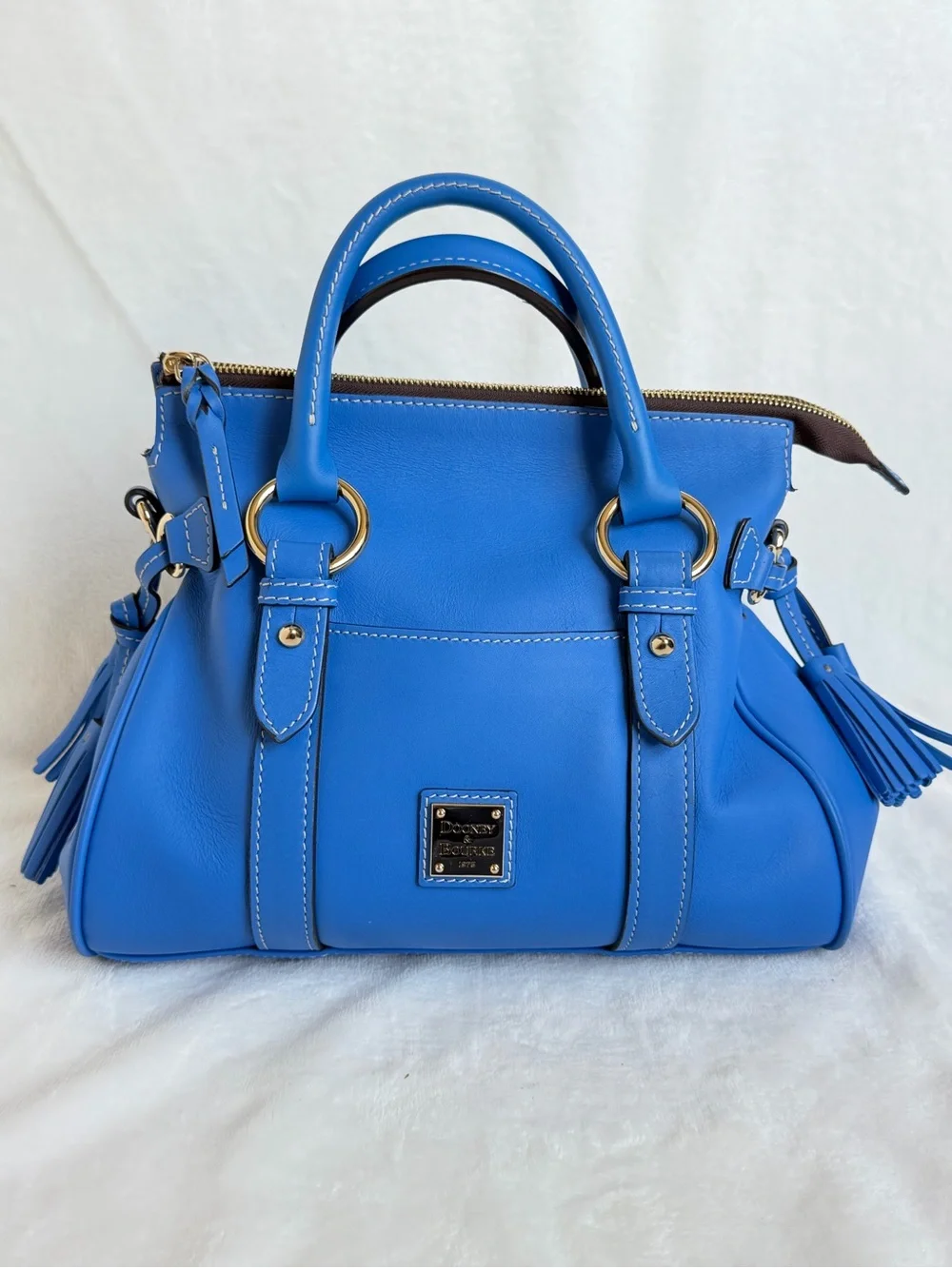 Dooney & Bourke Marine Blue Penrose Satchel 30 With Pocket Italian Leather Bag - Picture 1 of 11